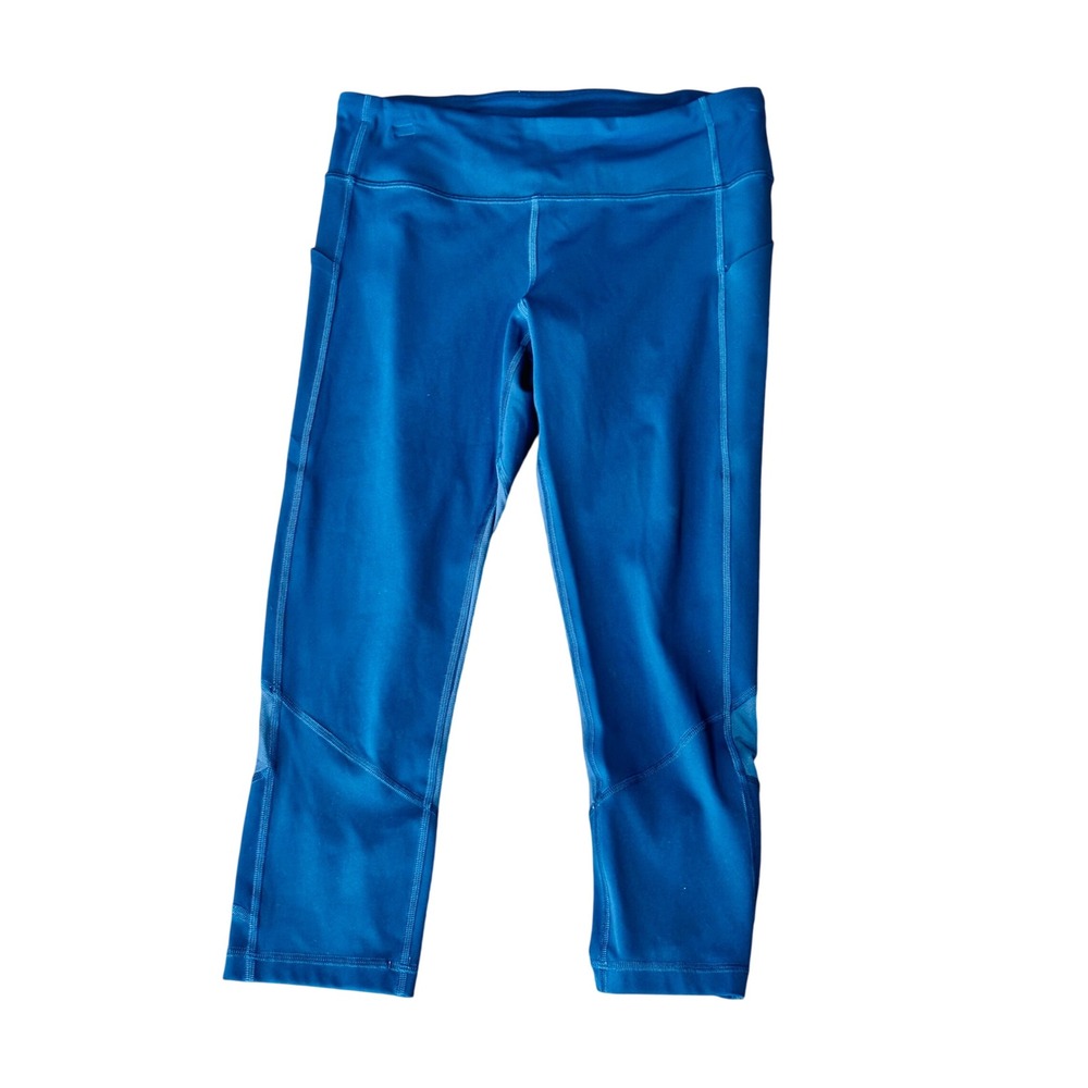 Lululemon Speed Up Crop Teal Blue Luxtreme Running Leggings Size 8 Mesh‎ Pockets